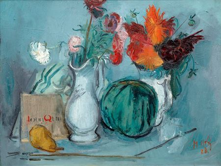 Still Life with Flowers and Watermelon by Miroslav Holy - Auction record, sale price, and art valuation. Compare with similar artists and explore comparable artworks.