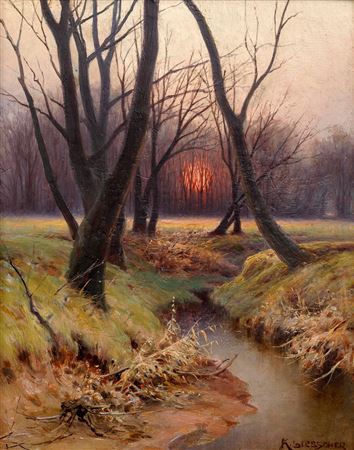 Autumn Sunset by Karel Liebscher - Auction record, sale price, and art valuation. Compare with similar artists and explore comparable artworks.