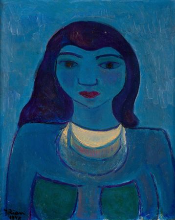 Blå Madonna 1948 by Johannes Rian - Auction record, sale price, and art valuation. Compare with similar artists and explore comparable artworks.