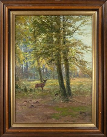 Impressionist clearing with deer