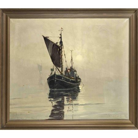 Fishing Boats in the Morning Mist by Einar Gross - Auction record, sale price, and art valuation. Compare with similar artists and explore comparable artworks.