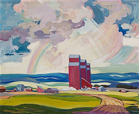 Prairie Grain Elevators and Rainbow