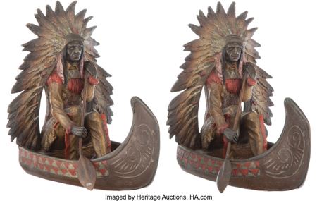 Chief in a Canoe (pair of bookends)