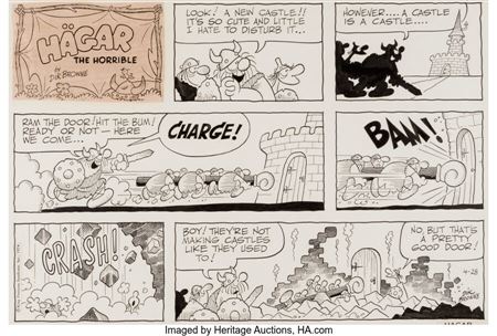 Dik Browne Hagar the Horrible Sunday Comic Strip Original Art dated 4-28-74 (King Features Syndicate, 1974)