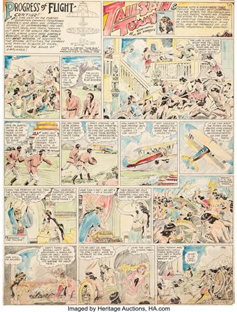 Hal Forrest Tailspin Tommy and Progress of Flight #135 Hand-Colored Sunday Comic Strip Original Art dated 5-15-32 (Bell Syndicate, 1932)