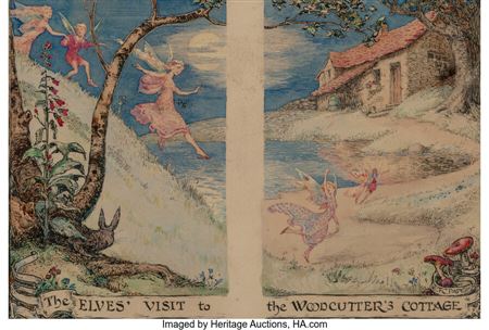 The Elves' Visit to the Woodcutters Cottage, interior illustration by Frank C (Cheyne) Pape - Auction record, sale price, and art valuation. Compare with similar artists and explore comparable artworks.