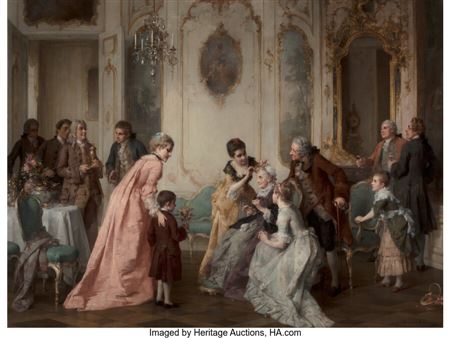Birthday preparations (choosing a tiara) by Otto Wilhelm Eduard Erdmann - Auction record, sale price, and art valuation. Compare with similar artists and explore comparable artworks.