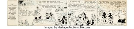 Floyd Gottfredson and Ted Thwaites (signed as Walt Disney)Mickey Mouse Daily Comic Strip Original Art dated 5-4-34 (King Features Syndicate/Walt Disney, 1934).