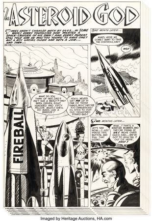 John Celardo Fantastic Worlds #7 Complete 6-Page Story "The Asteroid God" Original Art (Pines, 1953)