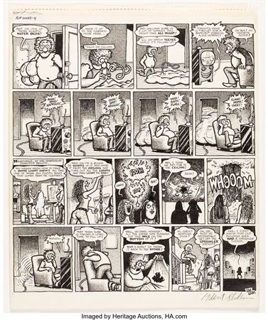 Gilbert Shelton The Fabulous Furry Freak Brothers #1 Complete 1-Page "Waterbed" Story Original Art (Rip Off Press, 1971)