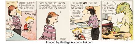 Calvin and Hobbes Hand-Colored Daily Comic Strip Original Art dated 2-6-1992 (Universal Press Syndicate, 1992)