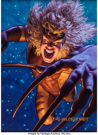 1994 Marvel Masterpieces Powerblast Trading Card #8 Sabretooth Painting Original Art (Fleer, 1994)