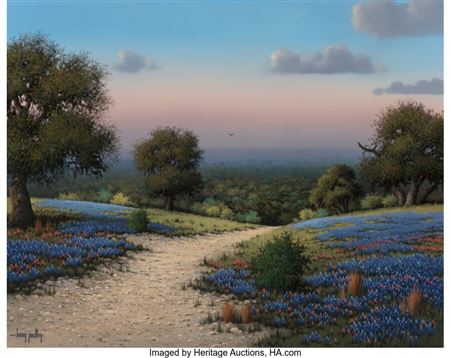 Bluebonnets at Dusk by Larry Prellop - Auction record, sale price, and art valuation. Compare with similar artists and explore comparable artworks.