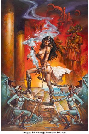 Clyde Caldwell Savage Hearts: The Clyde Caldwell Sketchbook Vol.1 "Season of the Witch III" Painting Original Art (S. Q. Publications, 1977)