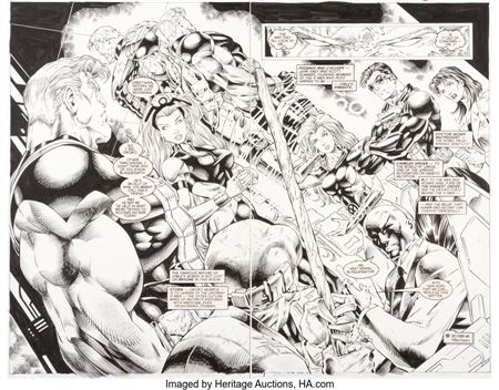 Ian Churchill and Scott Hanna Cable #29 Double Splash Page 7-8 Original Art (Marvel, 1996) by Ian Churchill - Auction record, sale price, and art valuation. Compare with similar artists and explore comparable artworks.
