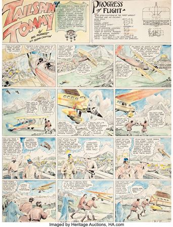 Hal Forrest Tailspin Tommy and Progress of Flight #125 Hand-Colored Sunday Comic Strip Original Art dated 3-6-32 (Bell Syndicate, 1932)