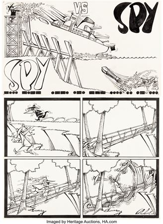 Antonio Prohias MAD #95 "Spy vs. Spy" Complete 1-Page Story Original Art Group of 2 (EC Publ., 1965)