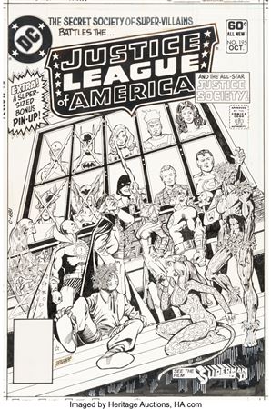 George Pérez Justice League of America #195 Cover Original Art (DC, 1981)