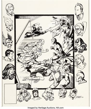 George Pérez Justice League of America #207 JSA Cover Original Art (DC, 1982)