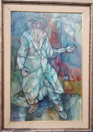 Orthodox Biblical Figure Israeli Modernist Semi Cubist Abstract