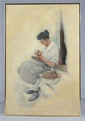 Woman peeling potatoes
