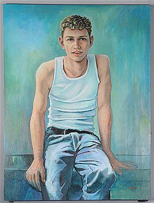Portrait of a Young Man in Tank Top and Jeans
