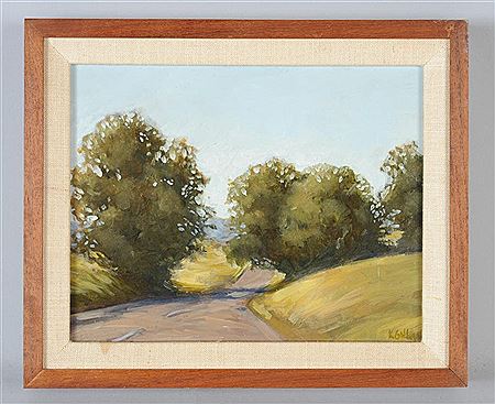 Landscape with road winding between trees