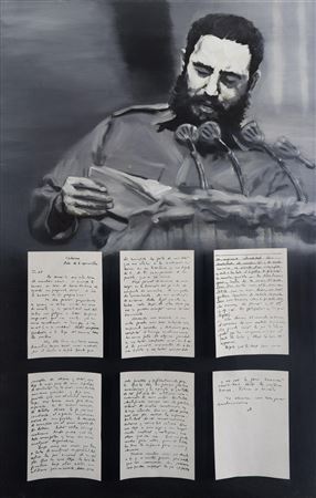 Fidel Castro reading letters sent to him by Che Guevara , 2001