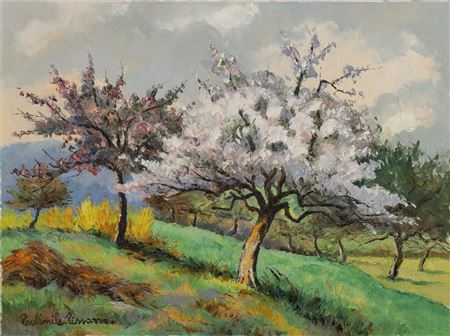 Pommiers et genets en fleurs