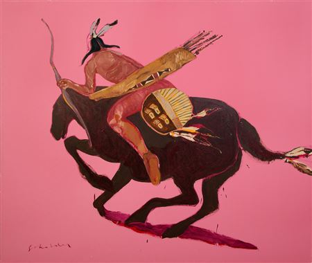Sample artwork by Fritz Scholder (1937 - 2005), known for abstract figure-indian and animal painting - View similar artists and auction records