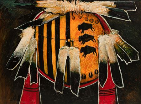Buffalo Medicine Shield by Kevin Red Star - Auction record, sale price, and art valuation. Compare with similar artists and explore comparable artworks.