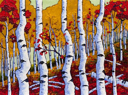Aspen Trees with Red Autumn Leaves