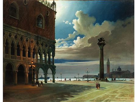 Venice, the PiazZetta with the Doge's Palace in the picturesque moonlight