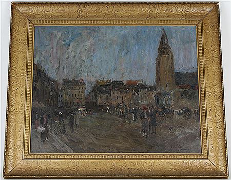 Large French street scene with figures painting