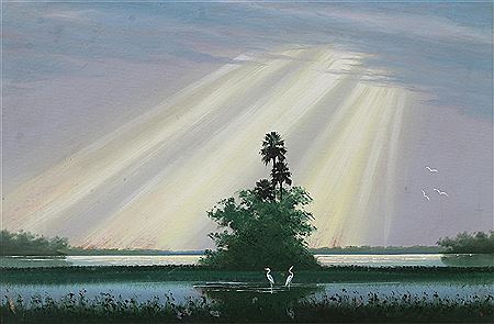 Egrets in a landscape.