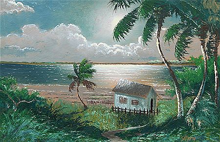 A moonlit coastal scene.