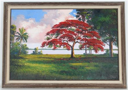 Sample artwork by James Gibson (1938 - 2017), known for dramatic landscape-cloudscape painting - View similar artists and auction records