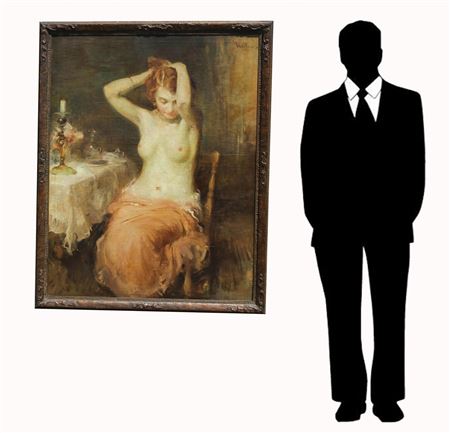 Painting of a young semi-nude woman in an interior setting