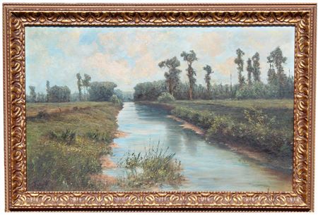 Rare large early Florida wetlands painting depicting cypress trees near a river by Harry Fluhart-Williams - Auction record, sale price, and art valuation. Compare with similar artists and explore comparable artworks.