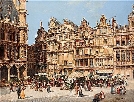 Flower market on the Grand Place in Brussels by Franz Van Den Hove - Auction record, sale price, and art valuation. Compare with similar artists and explore comparable artworks.