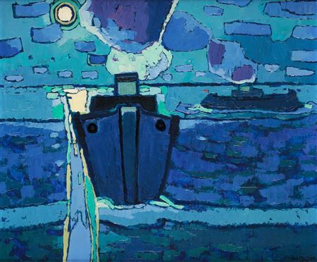 Cargo ships by night view