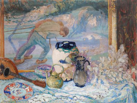 Interior of the artist on a background of a painting