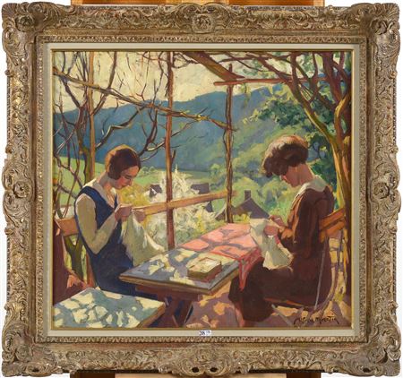 "Sewing under the pergola" by Alfred Martin - Auction record, sale price, and art valuation. Compare with similar artists and explore comparable artworks.