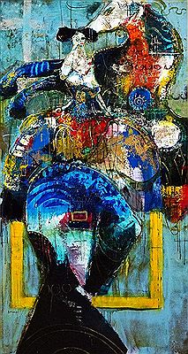 Sample artwork by Dominic Besner (Born 1965), known for urban world themed abstract painting - View similar artists and auction records