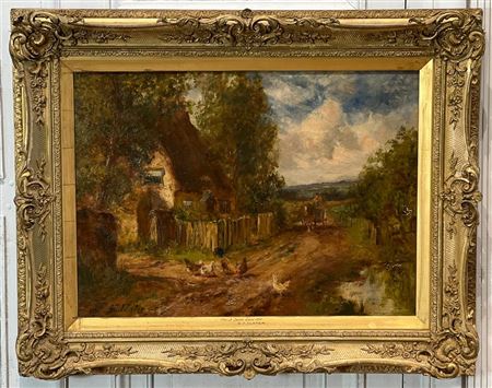A Devon Lane, Barnyard With Chickens