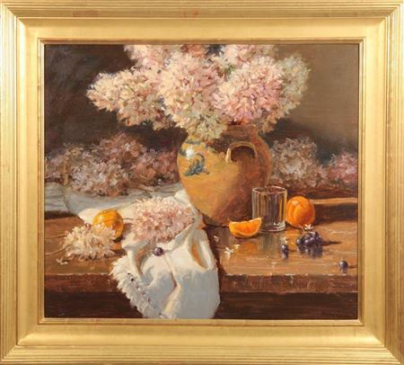Still Life with Dried Hydrangeas and Oranges