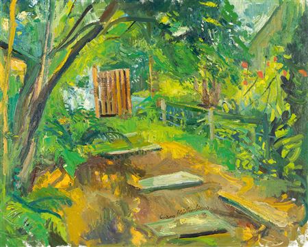 Behind the house