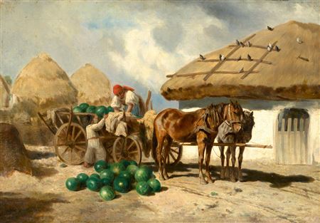 Courtyard (Harvest), second third of the 19th Century by Ferenc Ujhazy - Auction record, sale price, and art valuation. Compare with similar artists and explore comparable artworks.