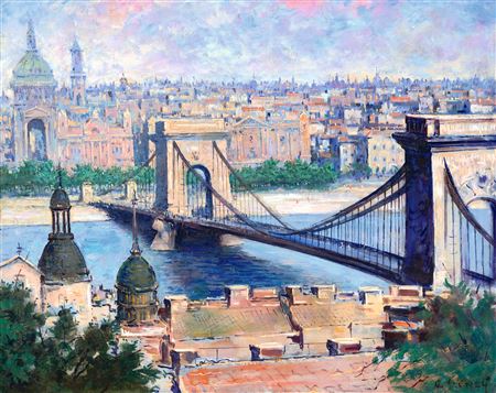 View of Budapest with the Chain Bridge, 1930s