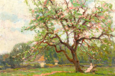 Under the Foliage (Woman in Pink Hat Sitting on a Bench), 1922